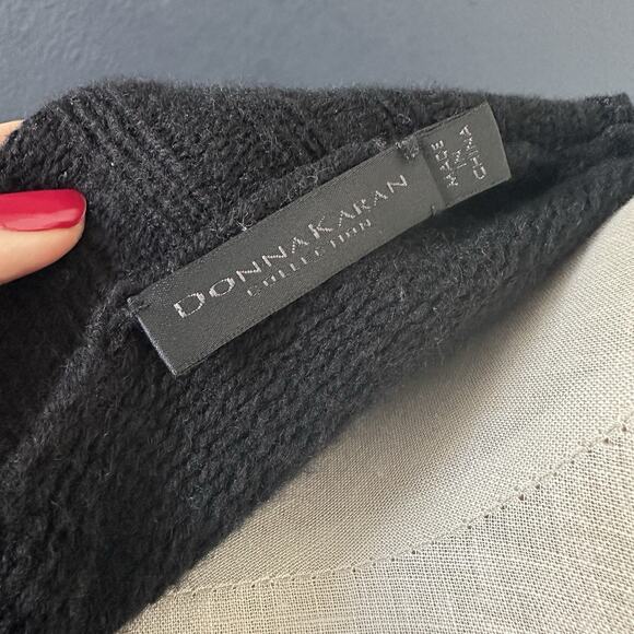 DONNA KARAN Black Label Cashmere Cardigan Silk Front Ties Long Sleeve Pockets - Picture 5 of 10